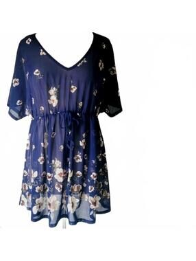 Siren Lily Maternity Stretch Blue Floral V-Neck Mesh Blouse Size 1X